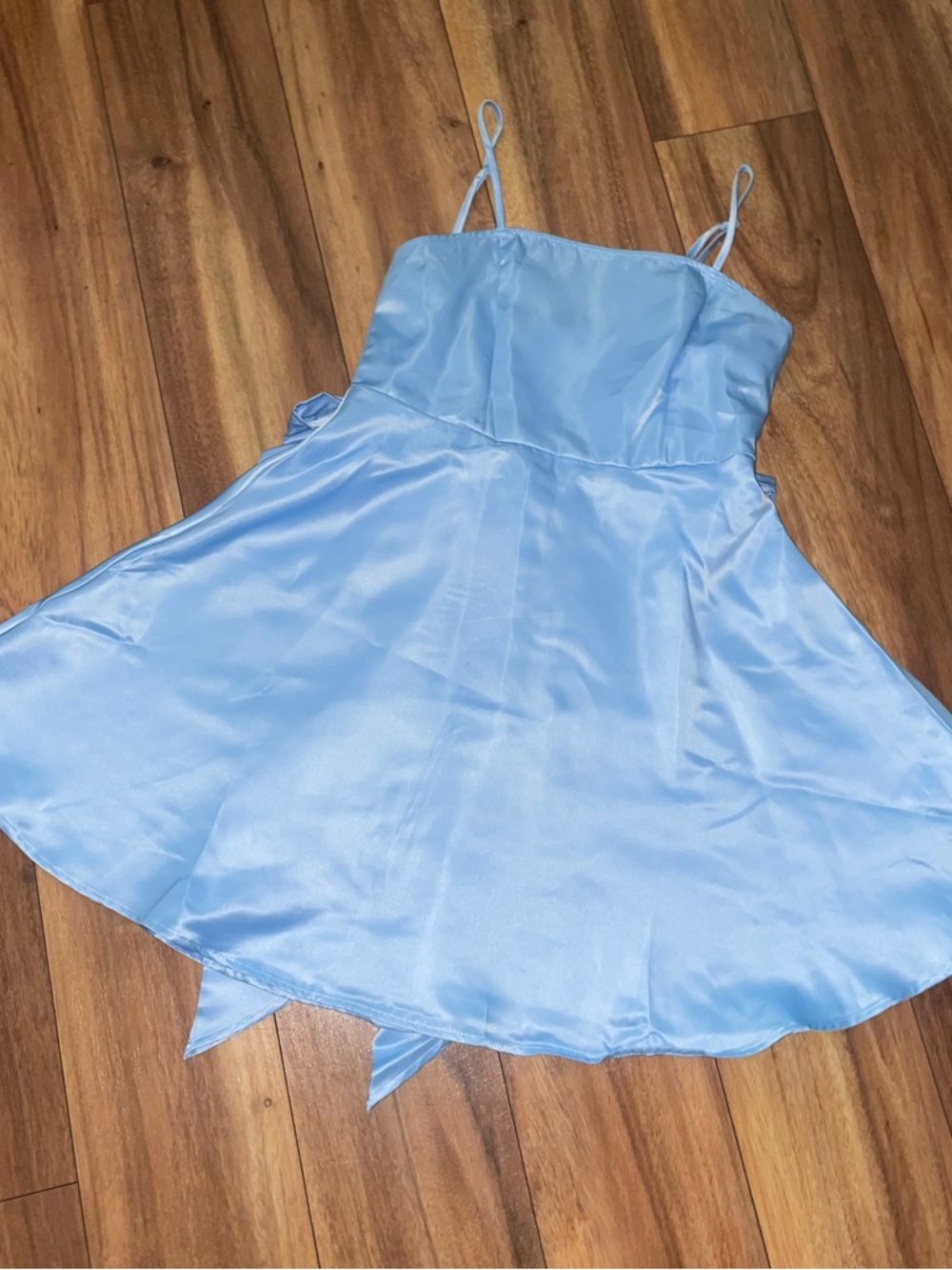 SHEIN Light Blue Girls Satin Spaghetti Strap Formal Dress